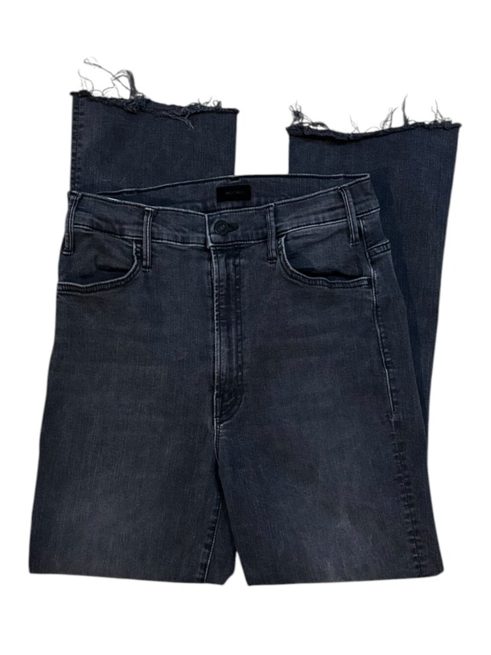 MOTHER The Hustler Ankle Fray Jeans in Black High Waisted Wide Leg